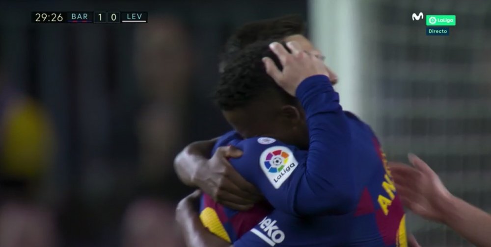 Deux minutes, deux caviars de Messi, deux buts d'Ansu Fati. Capture/MovistarLaLiga