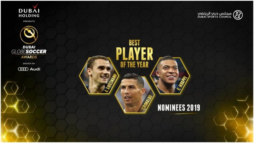 Griezmann, Ronaldo and Mbappé are the nominees. Twitter/Globe_Soccer
