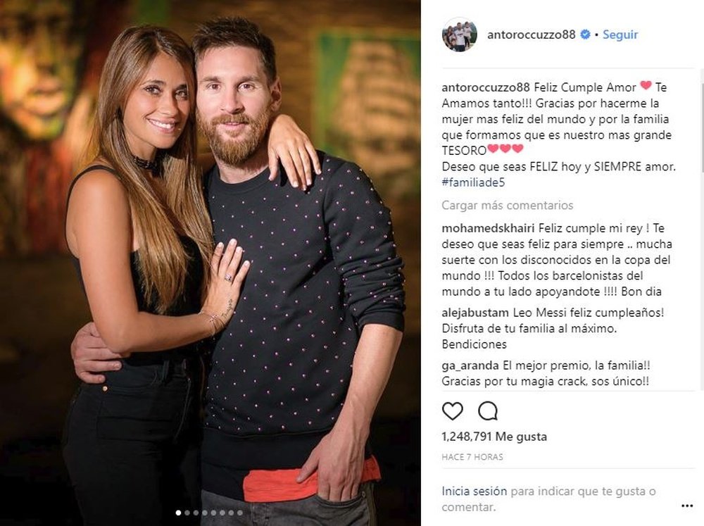 Antonella felicitó a Messi por su 31 cumpleaños. Instagram/AntoRocuzzo88