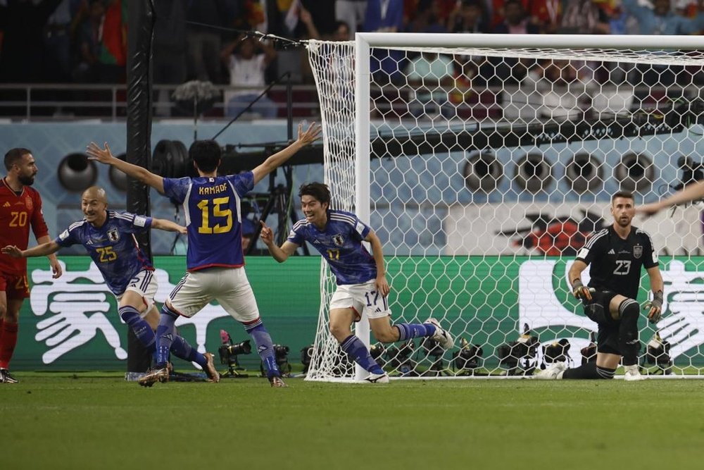 Celebração do segundo gol do japonês Ao Tanaka contra Espanha.EFE