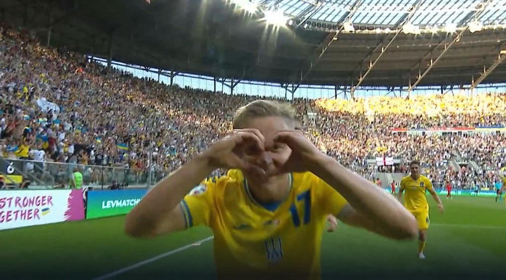 Zinchenko put Ukraine ahead against England. Screenshot/UEFA.tv