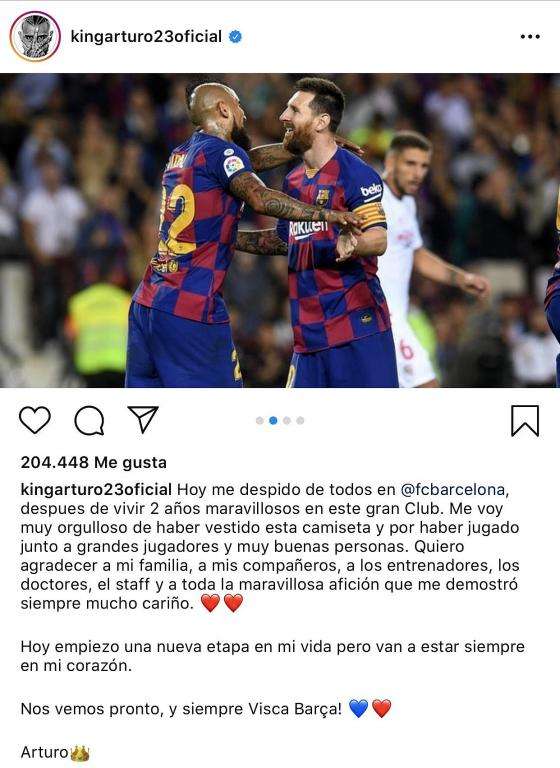 Arturo Vidal se despidió del Barcelona en redes sociales