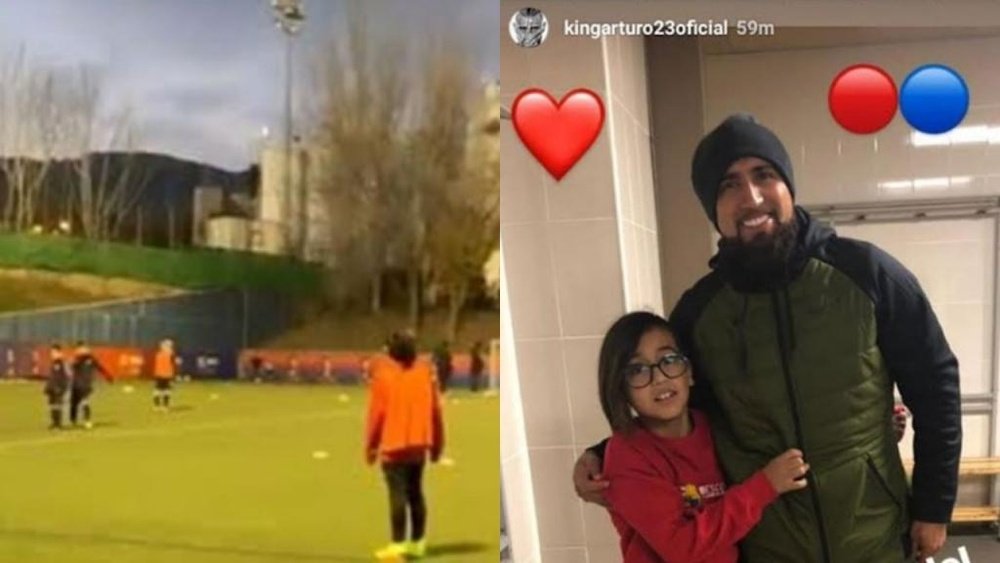 Arturo Vidal estuvo presente en el entrenamiento de su hijo. Instagram/kingarturo23oficial
