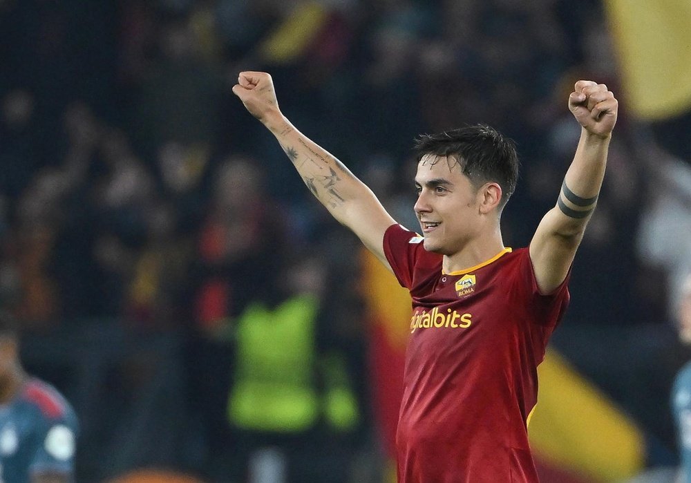 AS Roma`s Paulo Dybala celebrates after winning the UEFA Europa League quarter final second leg soccer match between AS Roma and Feyenoord at Olimpico stadium in Rome, Italy, 20 April 2023. (Italia, Roma) EFE/EPA/ETTORE FERRARI