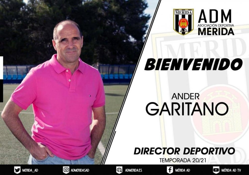 Así dio la bienvenida el Mérida a Ander Garitano, su nuevo director deportivo. Twitter/Merida_AD