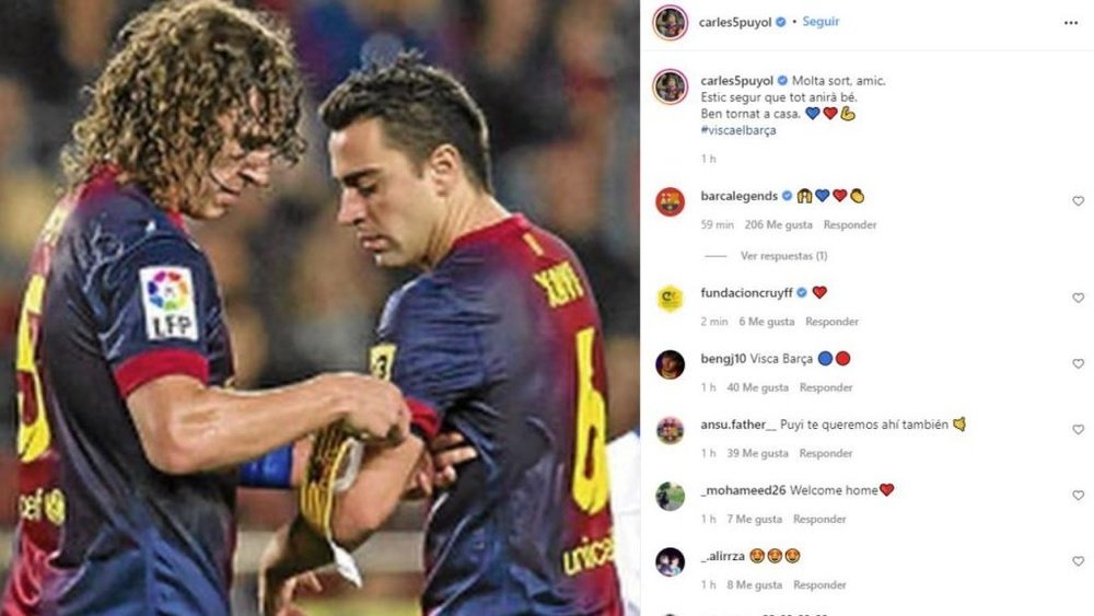 Puyol deseó muchos éxitos a Xavi con esta emotiva imagen. Instagram/carles5puyol