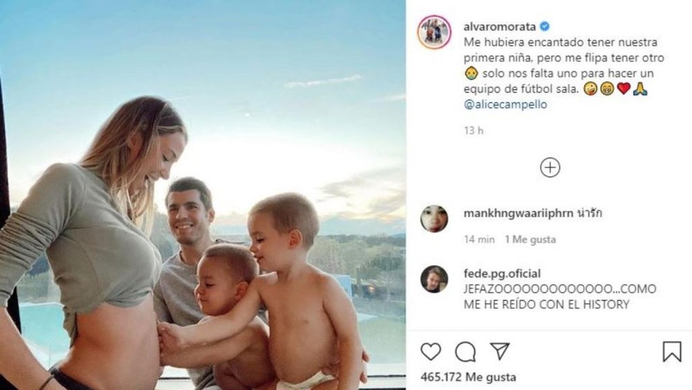 La familia Morata Campello tendrá otro niño más. Instagram/alvaromorata