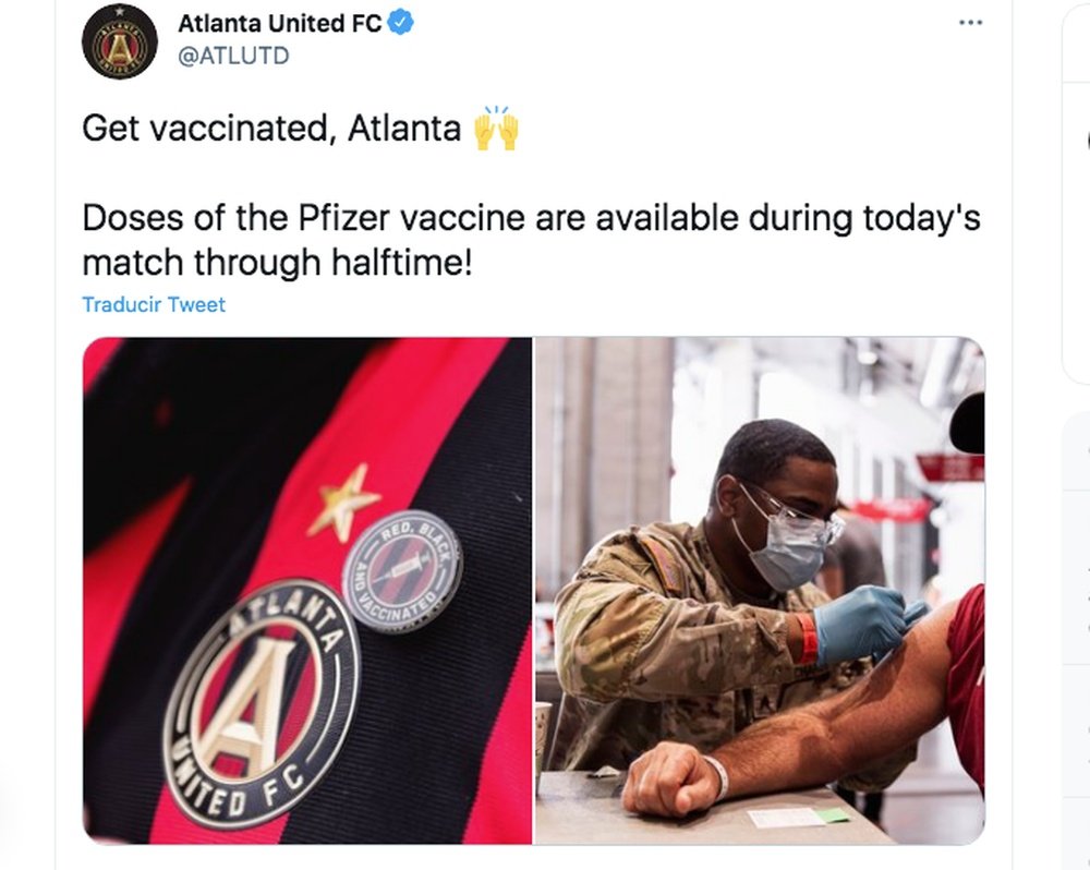 Atlanta United vacunó a sus fans durante el descanso. Captura/Twitter/ATLUTD