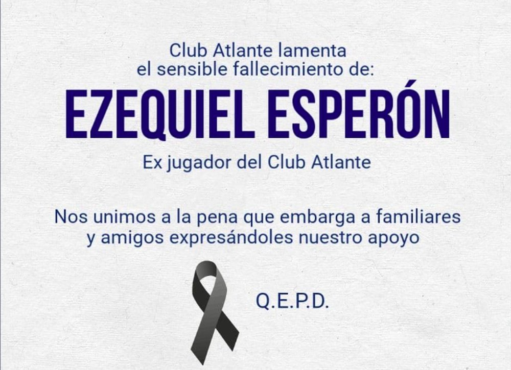 Atlante se despidió en redes sociales de Ezequiel Esperón. Twitter/Atlante