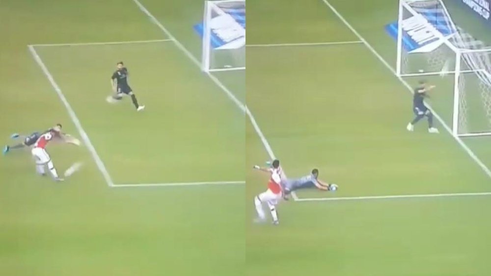La suerte le dio la espalda a Ramos en el 0-2 del Arsenal. Captura/RealMadridTV