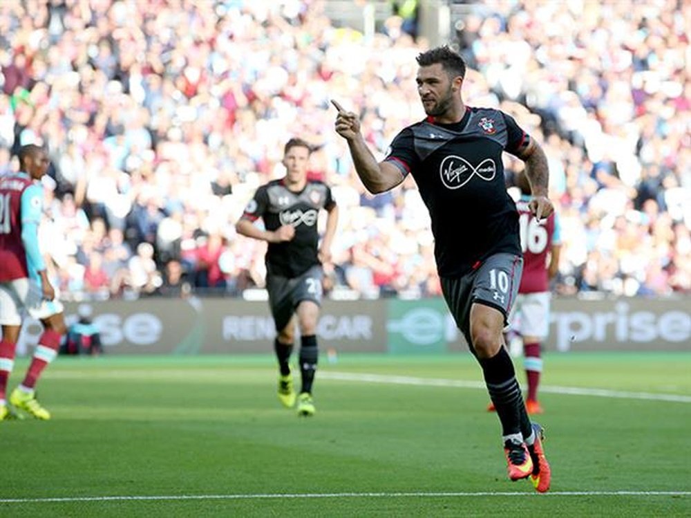 Austin celebrates putting Southampton ahead. SouthamptonFC