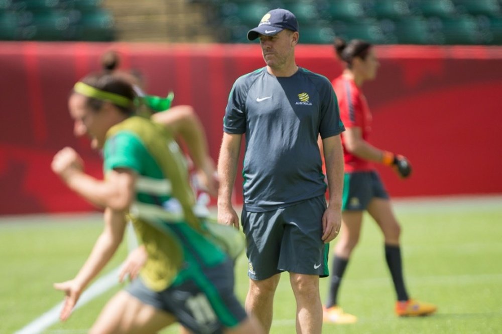 Australian coach Alen Stajcic speaks during the team press conference in Edmonton, Canada on June 26, 2015