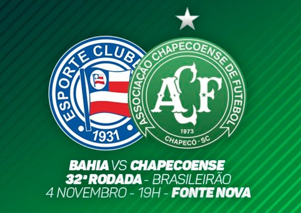 Bahia e Chapecoense se enfrentam pela 32ª rodada do Campeonato Brasileiro. Twitter @ChapecoenseReal