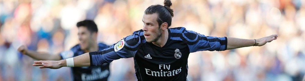 Bale celebrates his first goal against Real Sociedad. RealMadrid