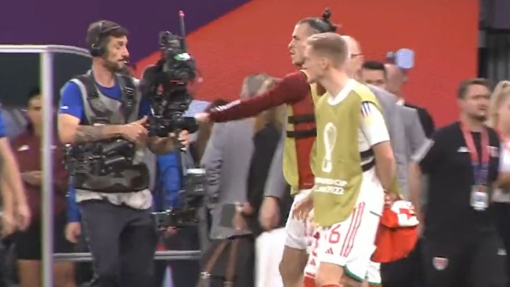 Bale dio un manotazo a un cámara. Captura/GolMundial