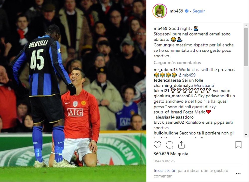 Balotelli quiso disculparse con CR7... a su estilo. Instagram/mb459