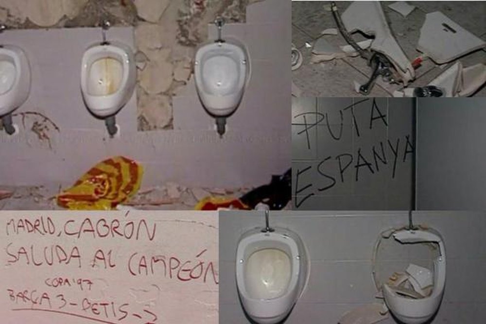 Urinarios rotos, pintadas por todas partes... el Bernabéu quedó hecho un desastre. Twitter