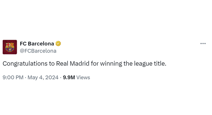 Barca congratulate Madrid on winning La Liga