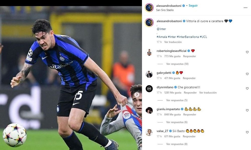 Un hincha amenazó a Bastoni a través de su pareja. Instagram/alessandrobastoni