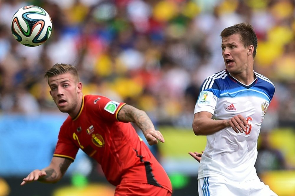 Belgian defender Toby Alderweireld (left) in action at the 2014 World Cup in Brazil