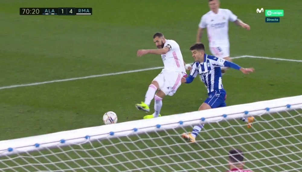 Benzema hizo el cuarto gol. Captura/Movistar+LaLiga