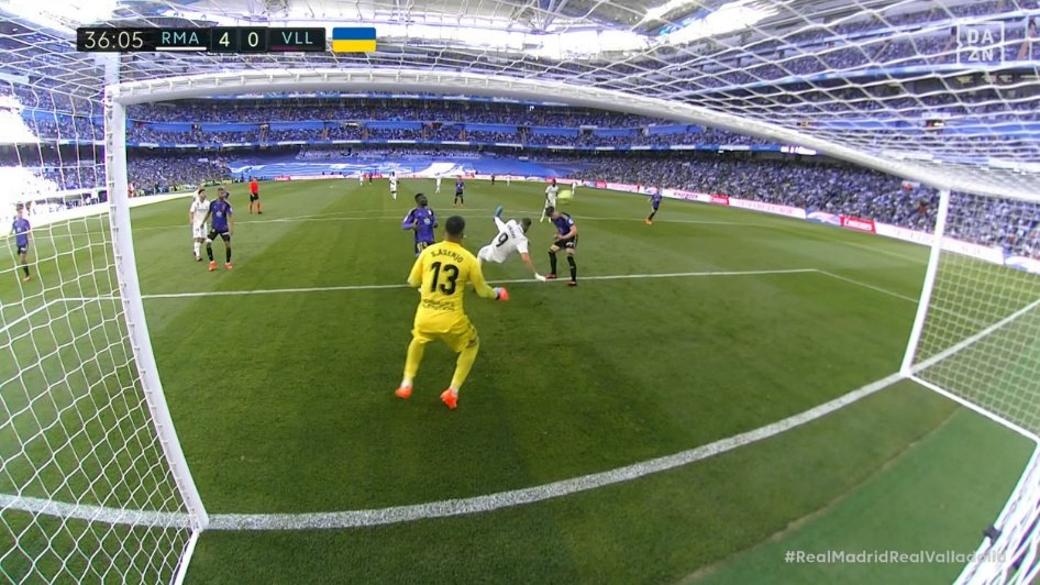 Benzema scored a hat-trick against Valladolid. Screenshot/DAZN