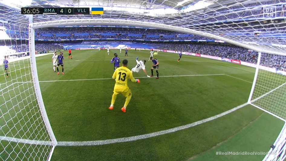 Benzema marcó el 4-0 ante el Valladolid. Captura/DAZN