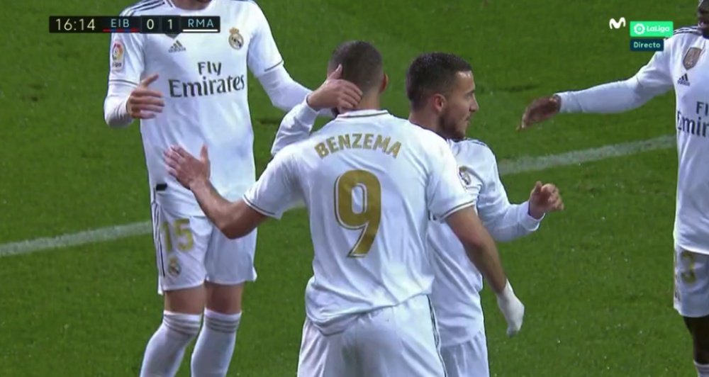 Benzema-Ramos-Benzema, ou comment marquer 3 buts en 30 minutes. Captura/Movistar+LigadeCampeones