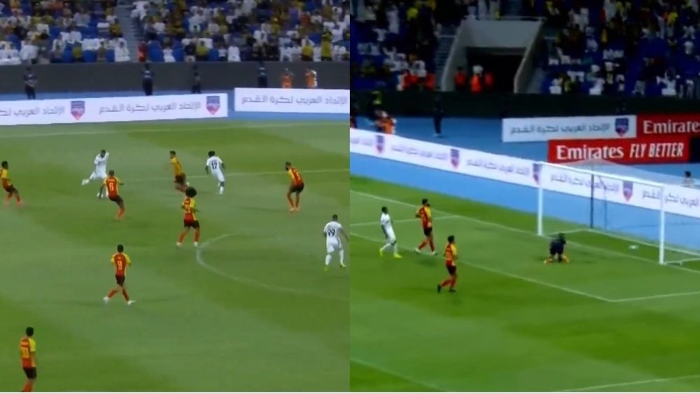 Benzema scored and gave an assist on his Al-Ittihad debut. Screenshots/SSC1