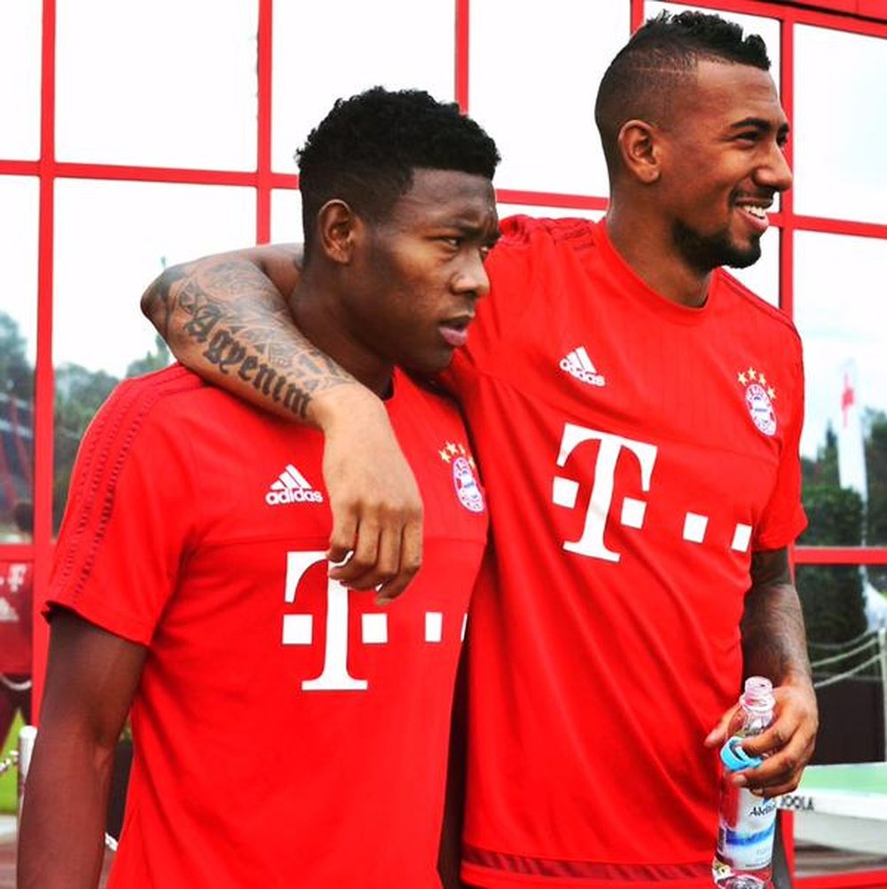 Boateng (L) training with David Alaba (R). Twitter