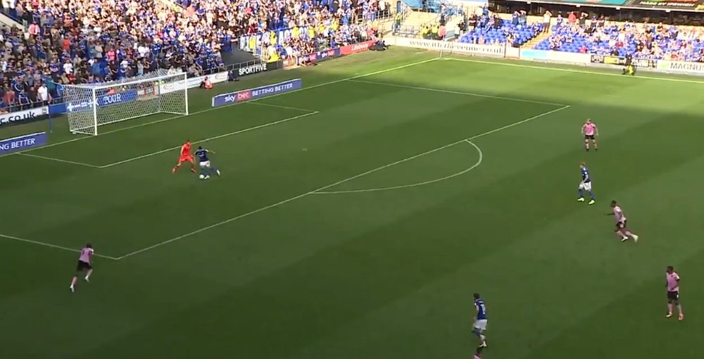 Bonne stood behind the goalie to help Ipswich level. Screenshot/IpswichTown