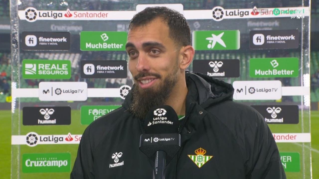 Borja Iglesias, durante una entrevista pospartido. Captura/MovistarLaLigaTV