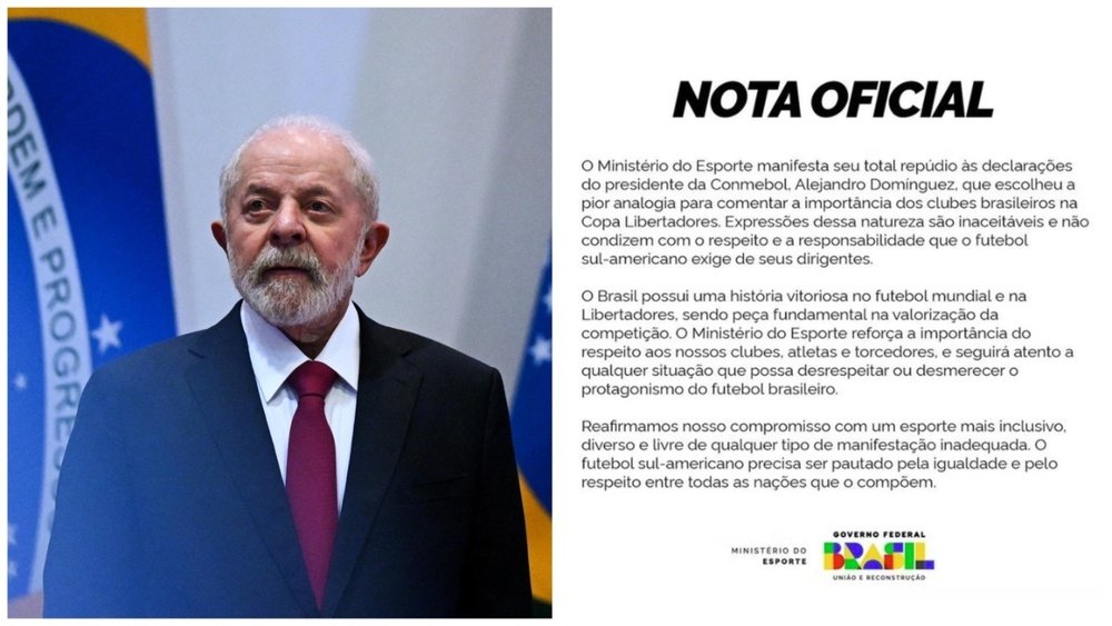 Brasil repudia declarações de conotação racista do presidente da Conmebol. Colagem EFE @EsporteGovBr