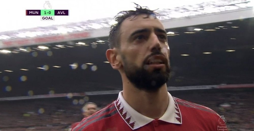 Bruno Fernandes gave Man Utd the lead in the first half. Screenshot/DAZN