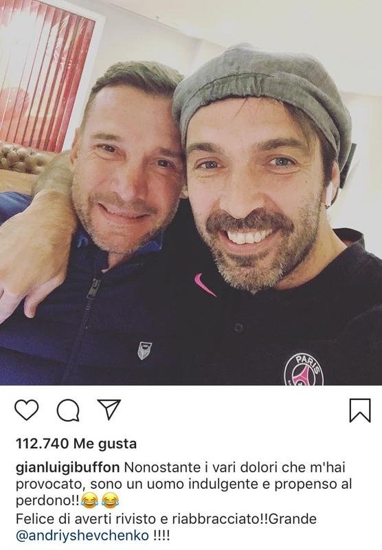 Buffon scherza con Shevchenko su Instagram. Instagram/GianluigiBuffon