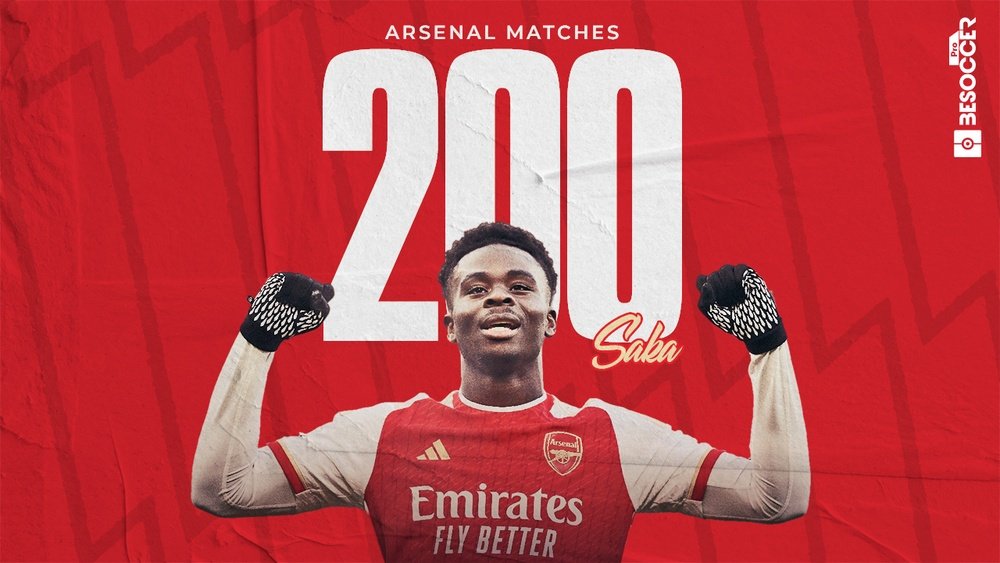 Bukayo Saka makes his 200th appearance for Arsenal. BeSoccer