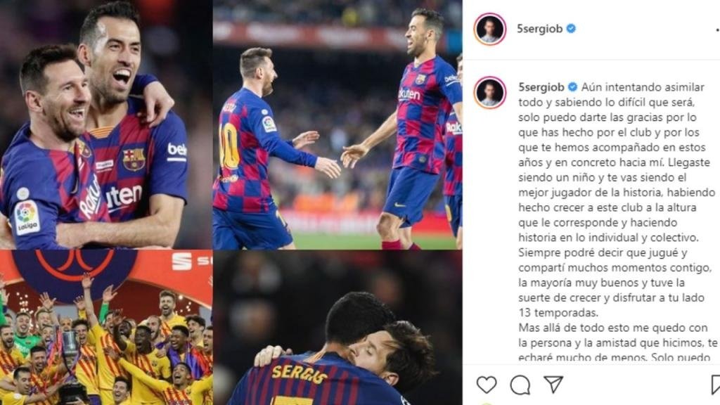 Busquets se despidió de Messi en Instagram. Captura/Instagram/5sergiob