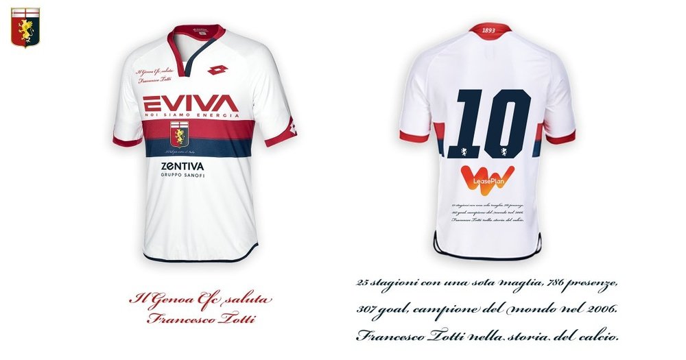 Un maillot spécial pour rendre hommage à Totti. Twitter/Genoa