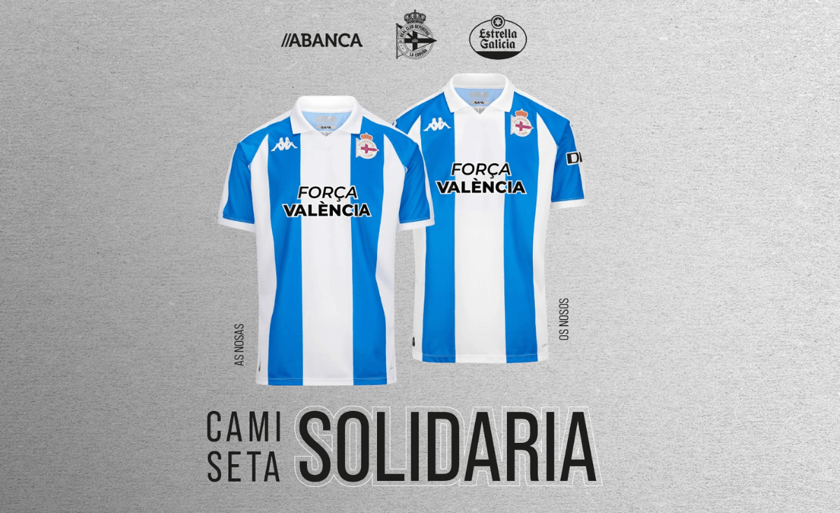 Deportivo La Coruna will wear a special shirt for Monday night's match against Eibar in the 14th round of the Spanish second tier. The slogan ‘Força València’ will feature in the centre of the shirt, which will be auctioned via the Galician club's online platforms to donate a percentage of the proceeds to those affected by the floods.