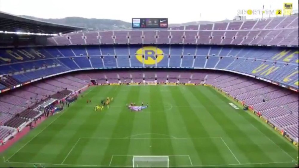 Imagem do Barça-Las Palmas, que não contou com torcedores nas bancadas. Twitter