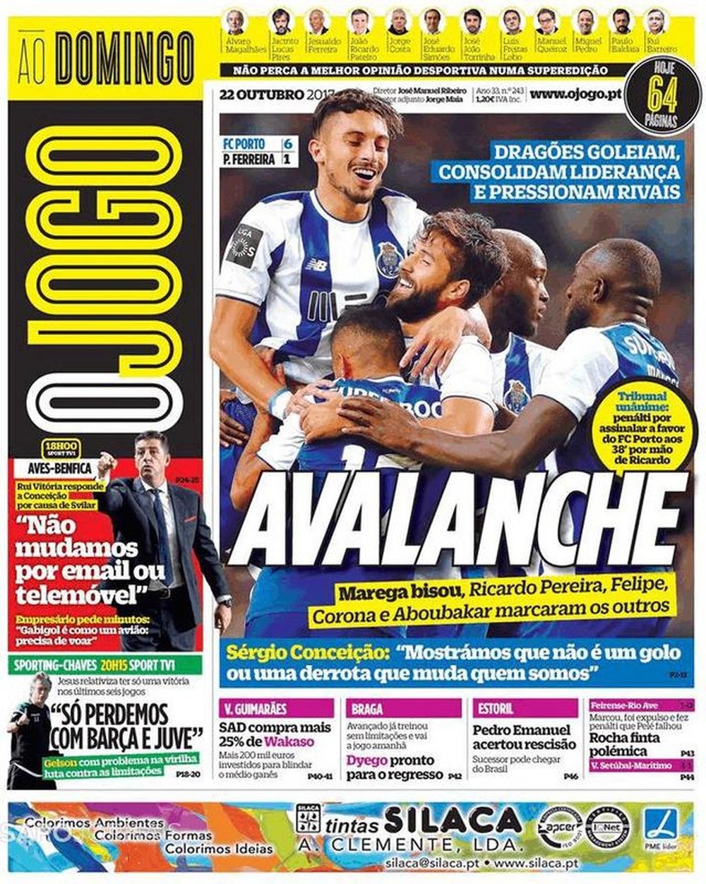 Capa de 'O Jogo' 22-10-17. OJogo