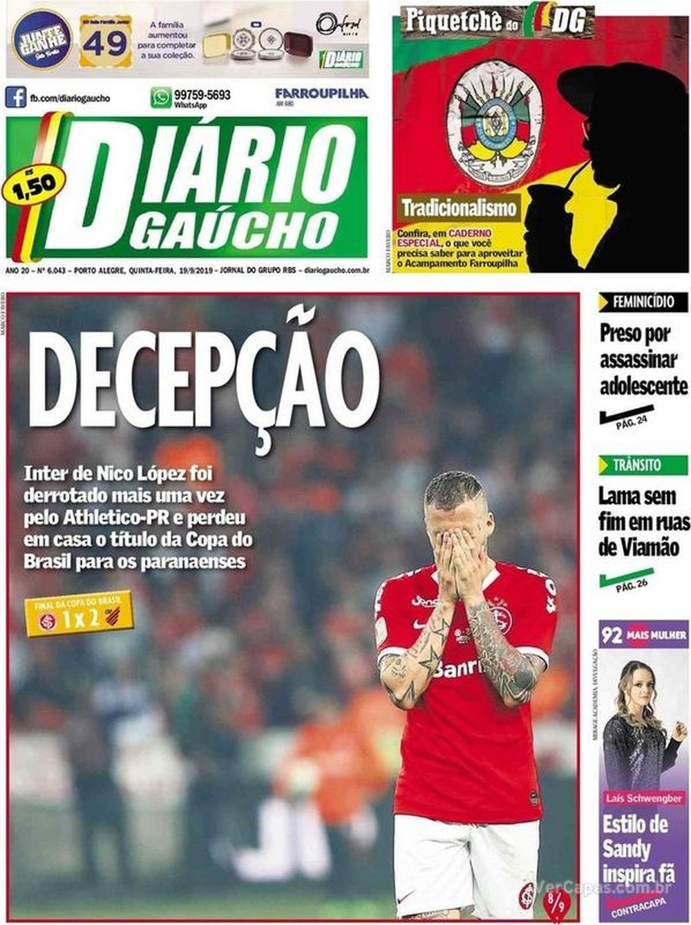 Capa do jornal Diário Gaúcho, de Porto Alegre.