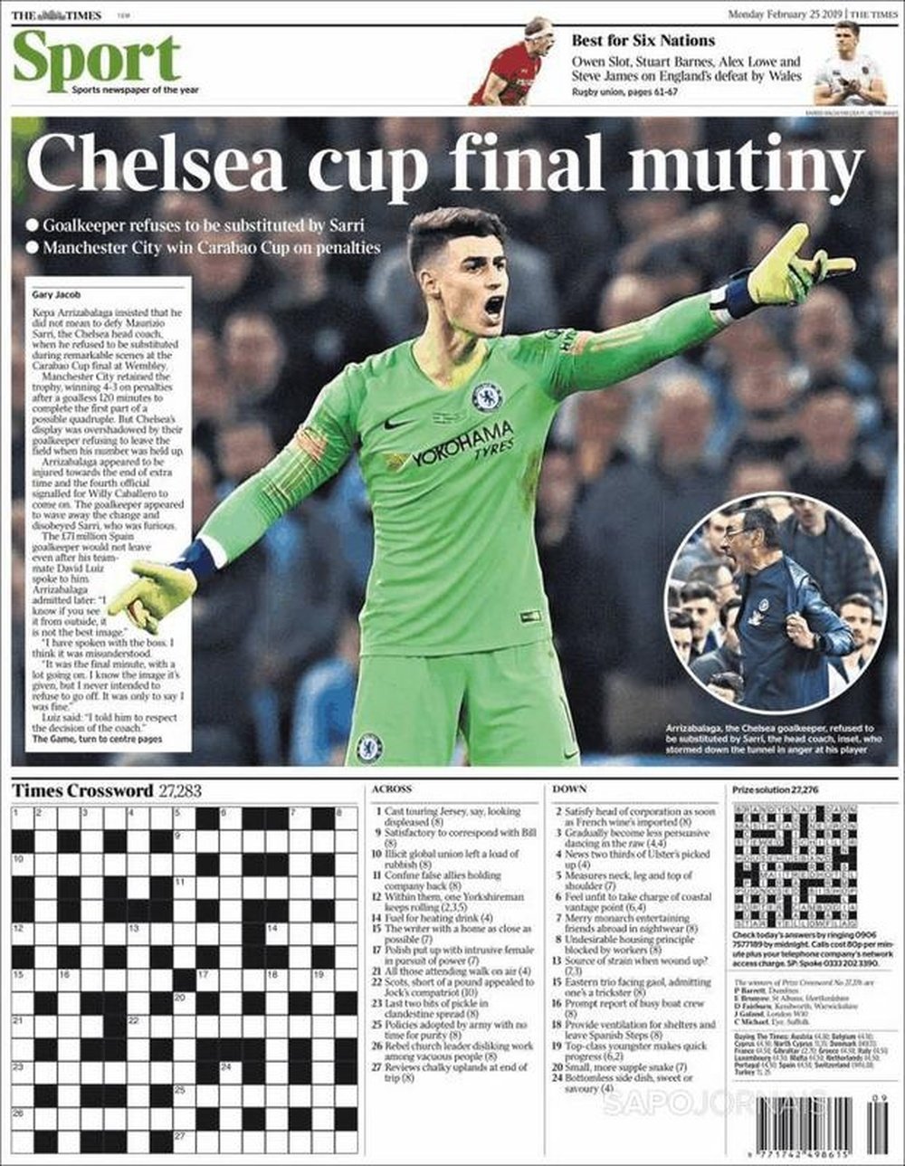 Capa do jornal 'Times Sport' de 25-02-19. Times Sport