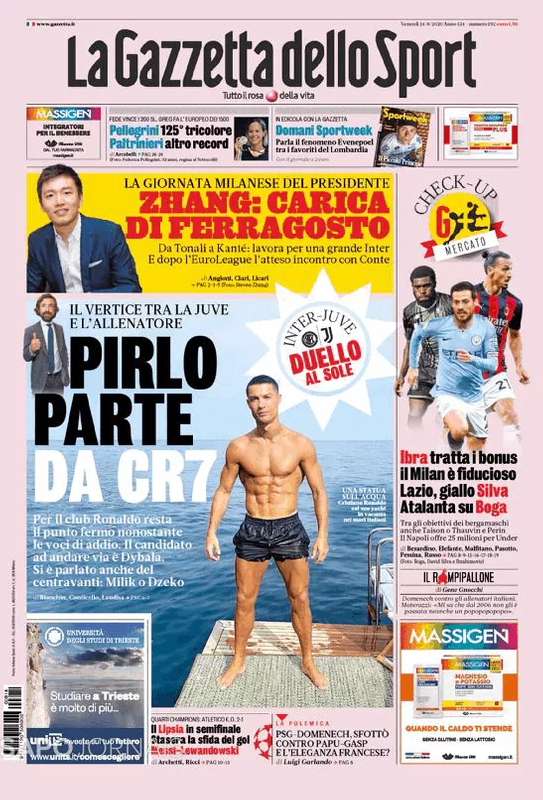 Capa La Gazzetta dello Sport 14/08/2020