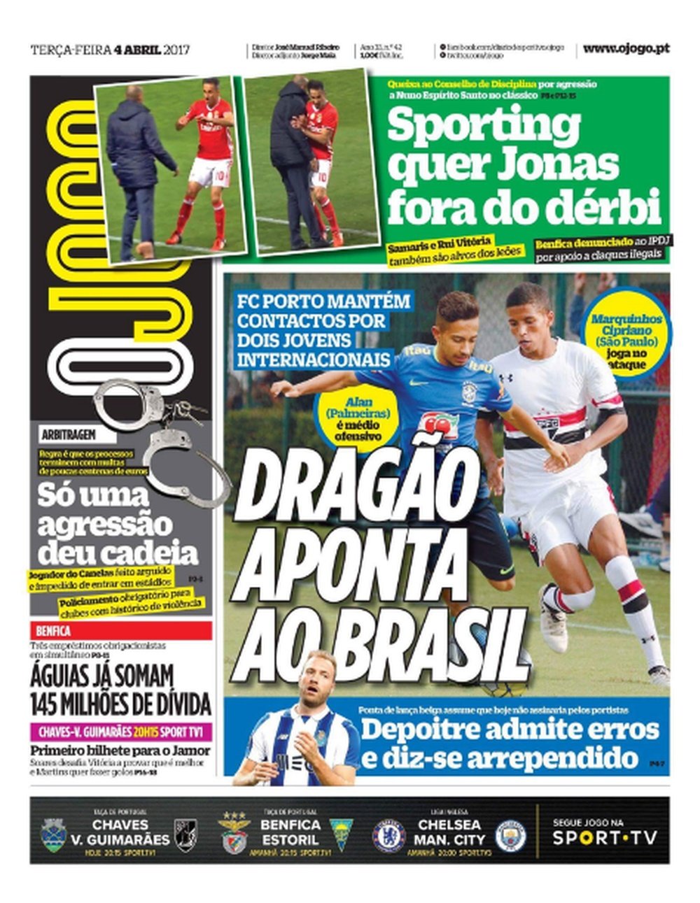 O jornal português relaciona ​Alan Guimarães e Marquinhos Cipriano com o Porto. O Jogo