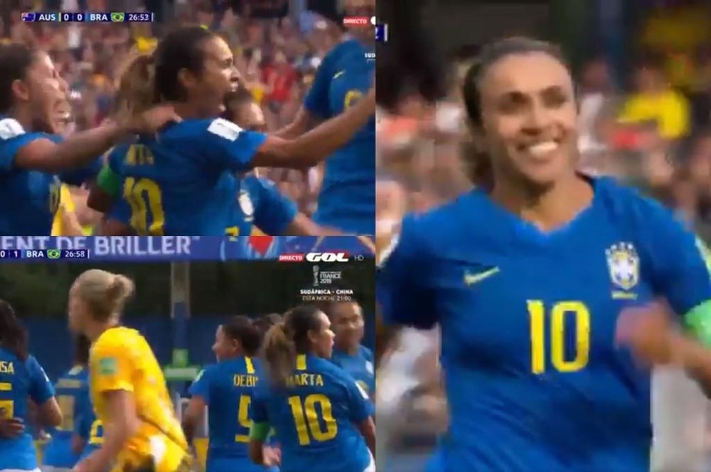 Marta se estrenó en el Mundial con un dudoso penalti. Twitter/GOL