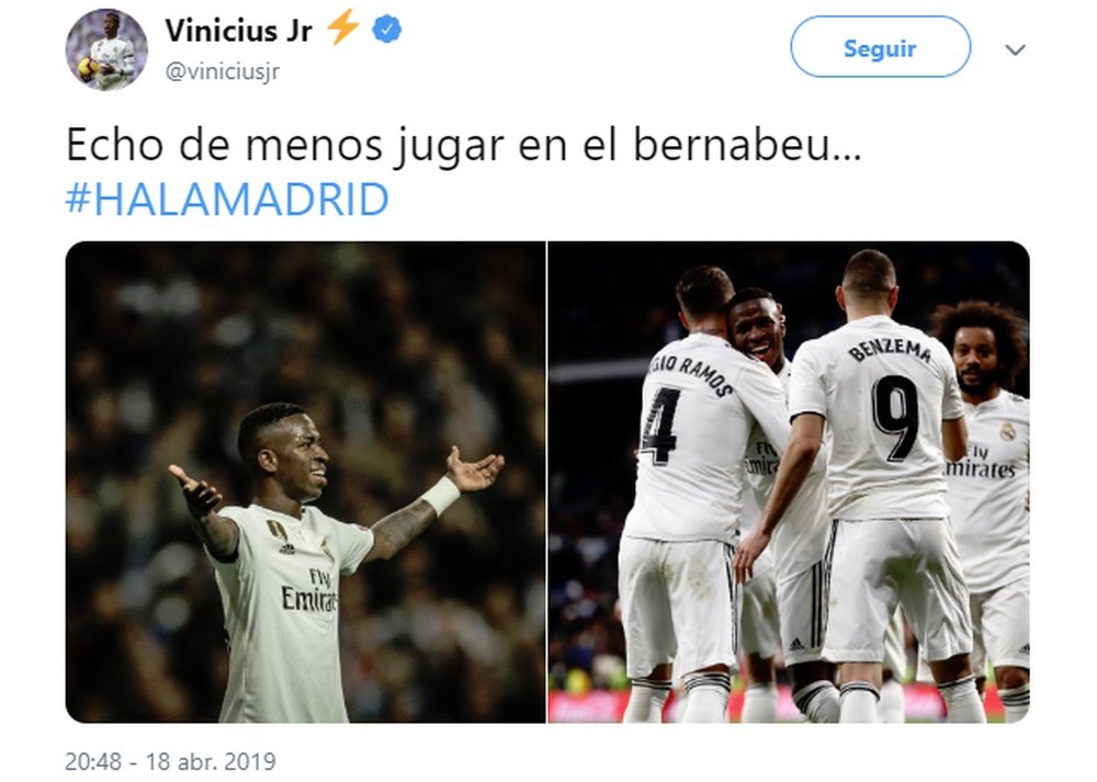 Vinicius está deseando volver. Twitter/ViniciusJr
