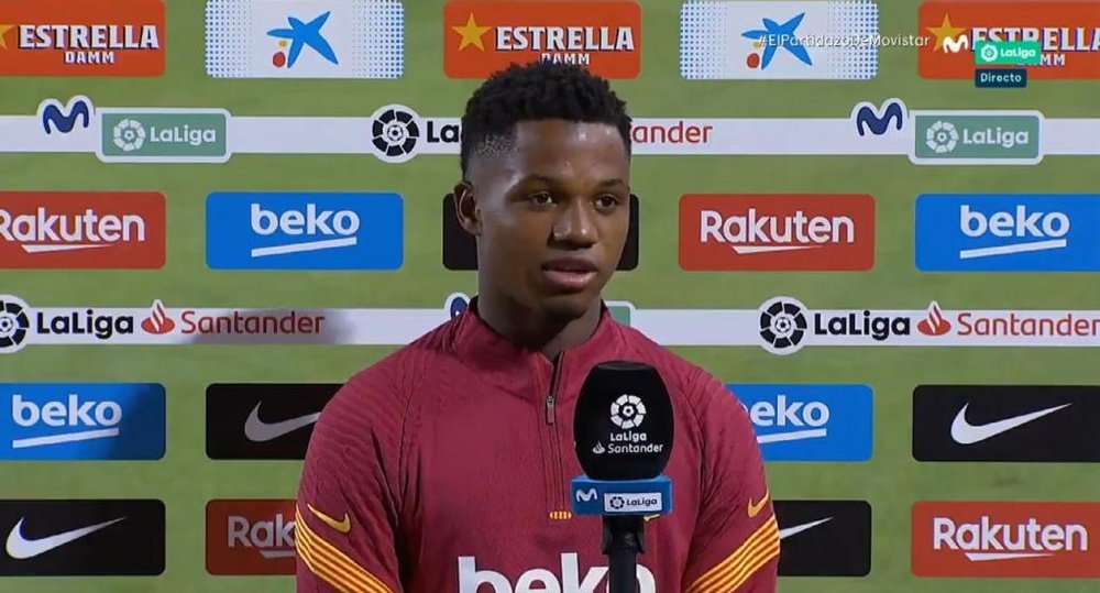 Ansu Fati echó flores a Messi. Captura/MovistarLaLiga