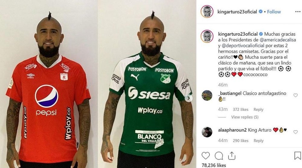 Vidal encendió el 'Clásico Caleño' en redes. Instagram/kingvidal23