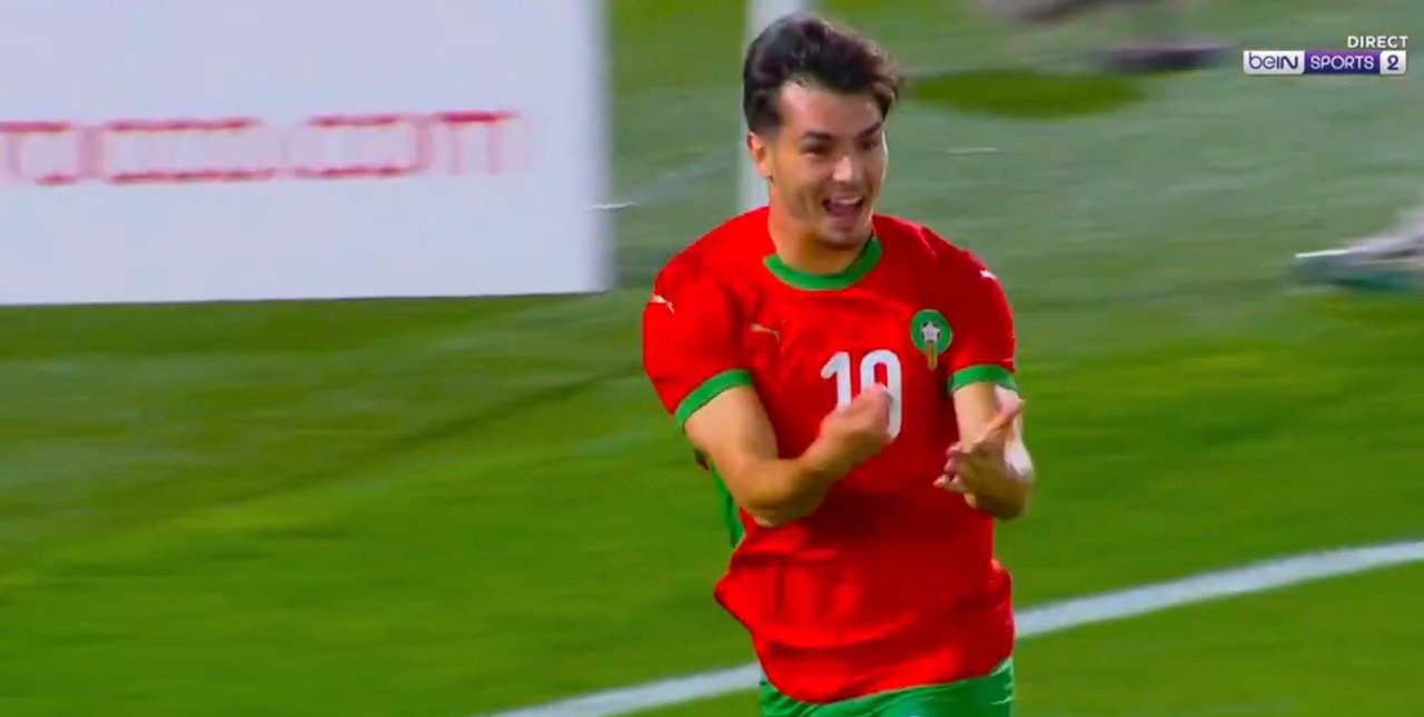 Brahim marcó su primer 'hat trick' con Marruecos. Captura/beINSports